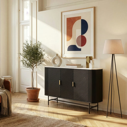 Buffet Olvehok 110 x 40 x 77 cm effet marbre noir [en.casa]