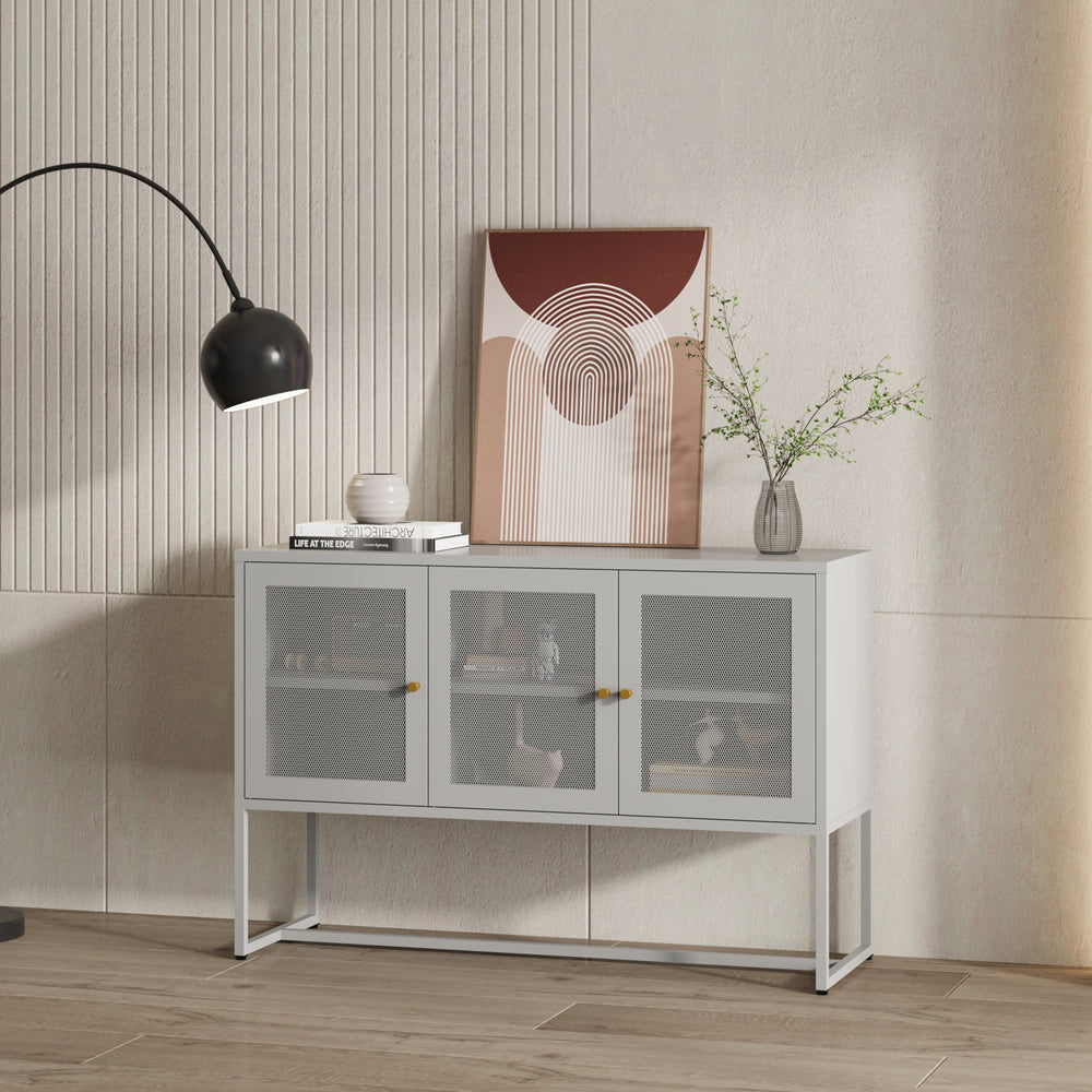 Sideboard Sund mit 3 Türen Stahl Grau [en.casa] - premiumXL