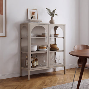 Buffet haut Klippestad acier verre trempé 95 x 80 x 35 cm gris chaud [en.casa]