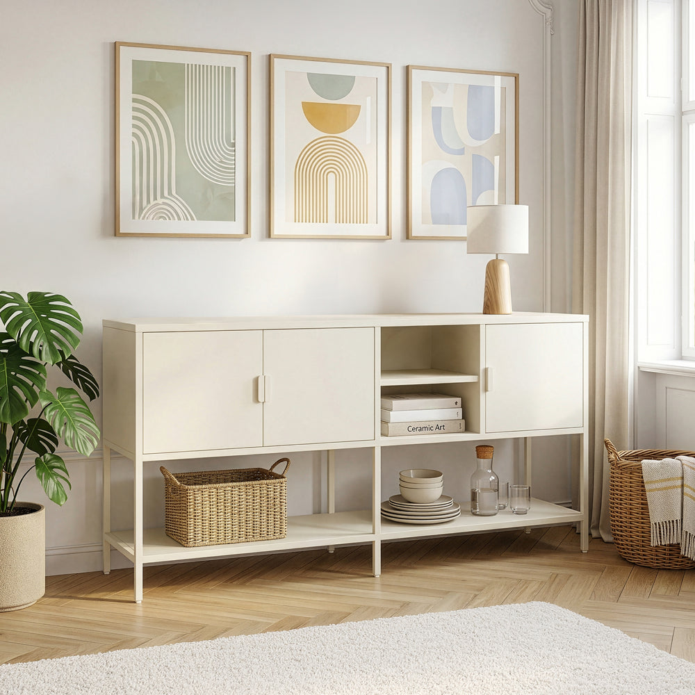 Buffet Kliri acier 160 x 40 x 80 cm blanc crème [en.casa]