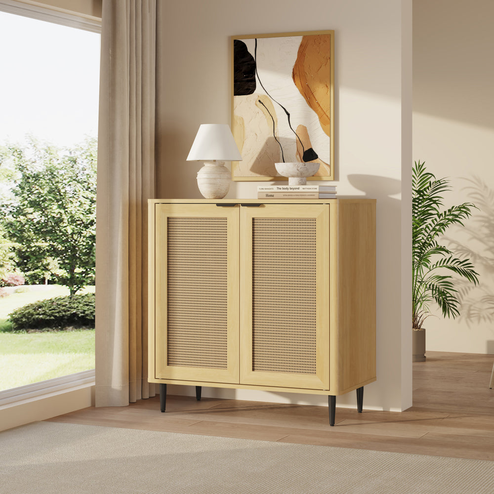 Buffet Lukhomso 83 x 80 x 40 cm effet chêne aspect rotin noir [en.casa]