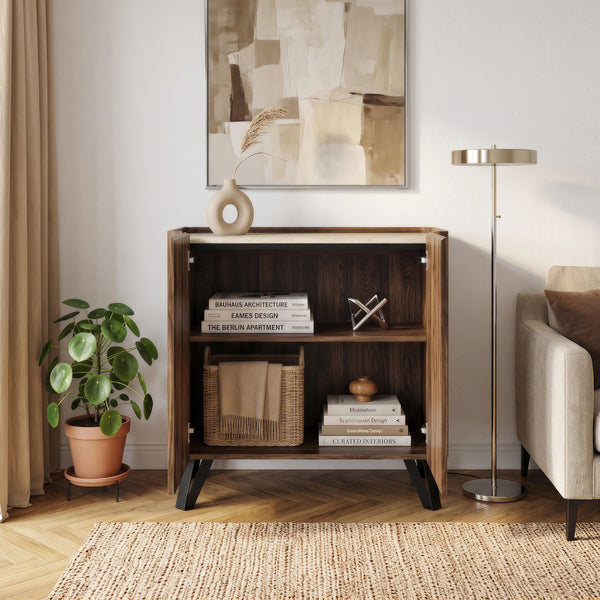 Commode Trorlon 83 x 80 x 40 cm effet noyer / travertin [en.casa]