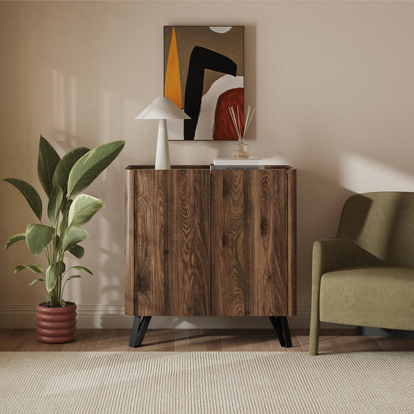 Commode Trorlon 83 x 80 x 40 cm effet noyer / travertin [en.casa]