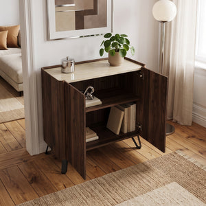 Commode Trorlon 83 x 80 x 40 cm effet noyer / travertin [en.casa]