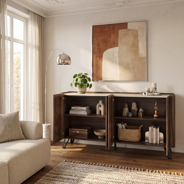 Buffet Trorlon 160 x 40 x 83 cm effet noyer travertin noir [en.casa]