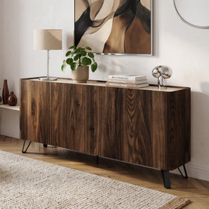 Buffet Trorlon 160 x 40 x 83 cm effet noyer travertin noir [en.casa]
