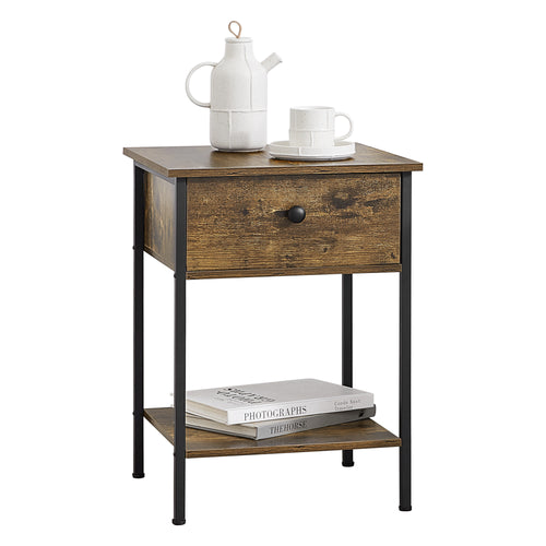 Table Basse Fagersta avec Tiroir et Étagère 55 x 40 x 40 cm Effet Bois Foncé Noir [en.casa]