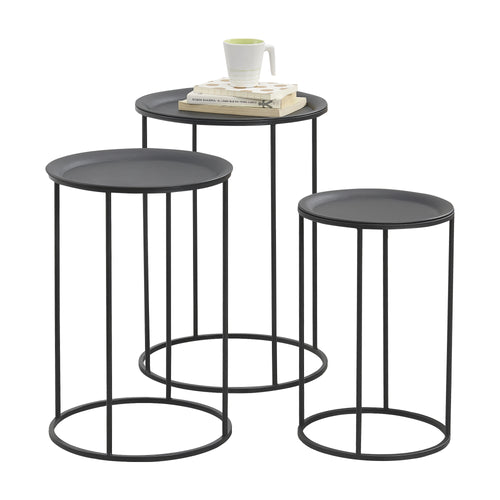 Table d'appoint Anaklia lot de 3 rond métal noir en.casa