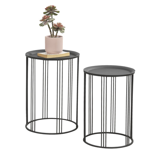 Set de 2 Tables Gigognes Morristown Métal Noir Plusieurs Tailles [en.casa]