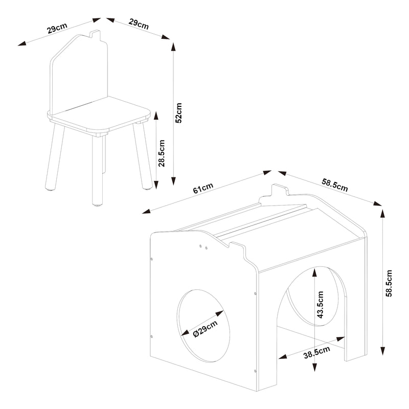 Croquis coté Ensemble de table de dessin et 2 chaises pour enfants Romso [en.casa] 