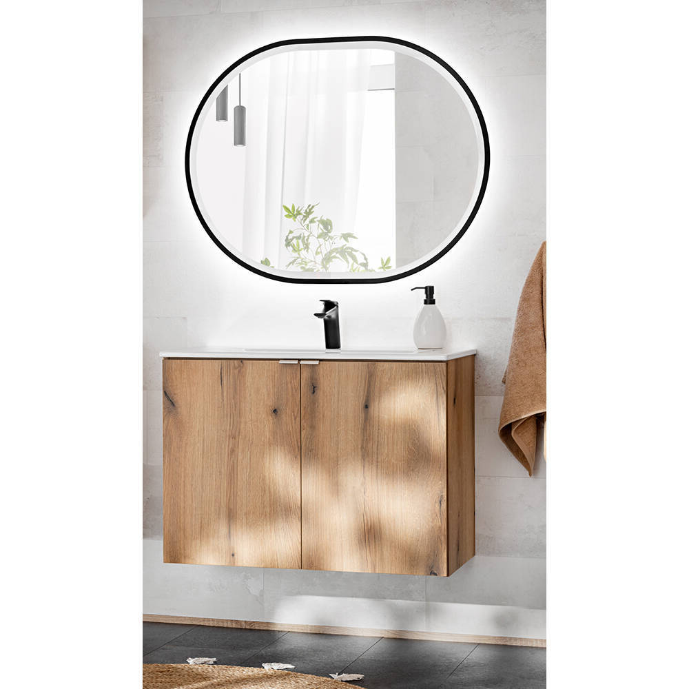 Ensemble de meubles de salle de bains NEWPORT avec miroir 80 x 57 x 39 cm effet chêne [en.casa]