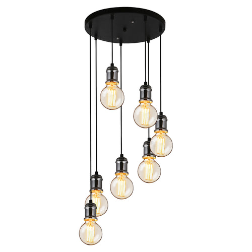 Suspension Moderne avec 7 Douilles Métal Noir Argenté [lux.pro]
